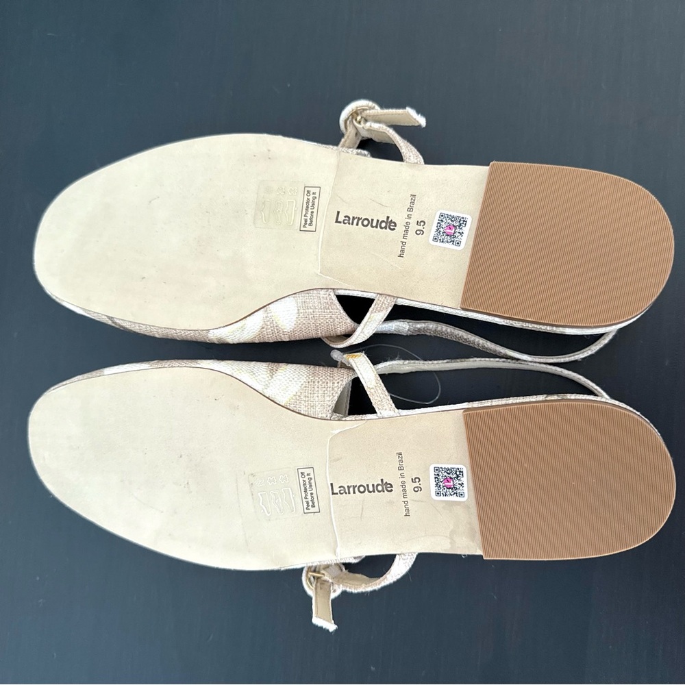 NEW Larroudé Georgina Ballet Flat In Beige Printed Raffia - Picture 9 of 11